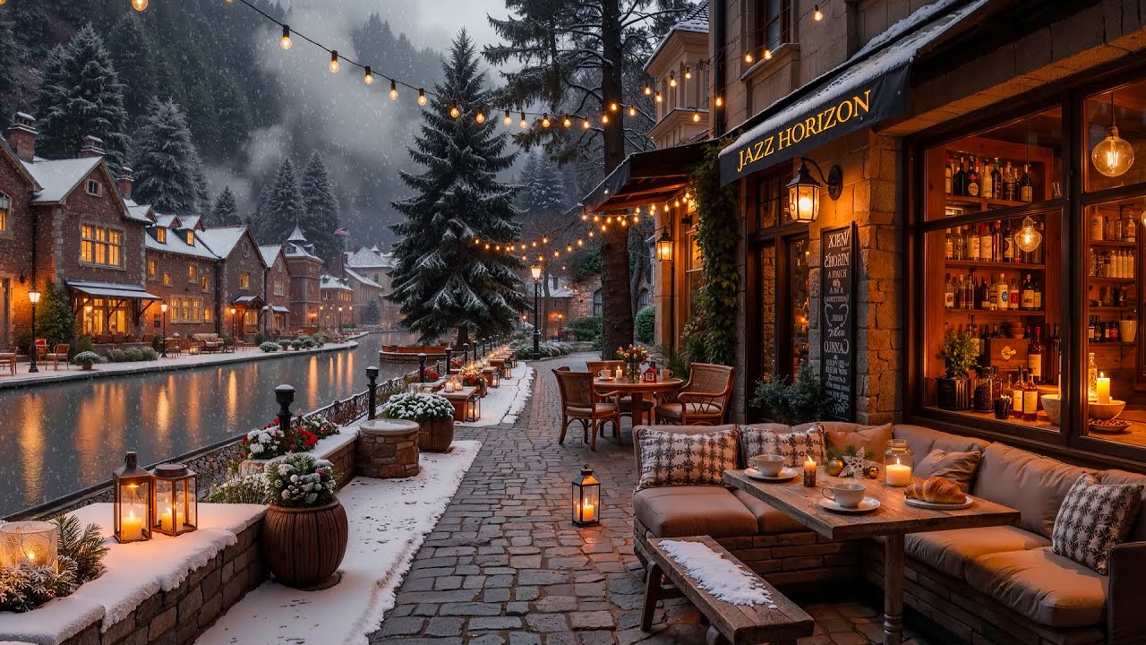 December with Warm Winter Jazz Music ☃️ Outdoor Coffee Shop Ambience & Relaxing Jazz Music