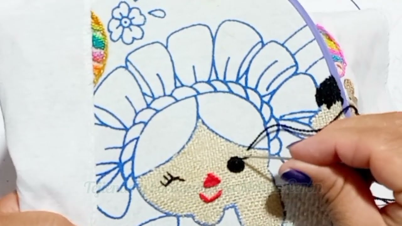 Cómo bordar muñeca trapo Lele bordando carita Juguete mexicano/Tejiendo y bordando con Melina Cerón