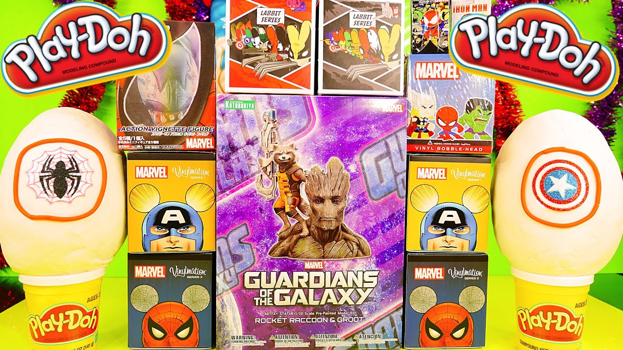 Play Doh Surprise Eggs Marvel Superheroes Blind Box Opening Spiderman Captain America Toys DCTC