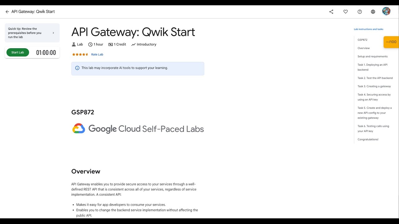 Qwiklabs | API Gateway: Qwik Start [GSP872]