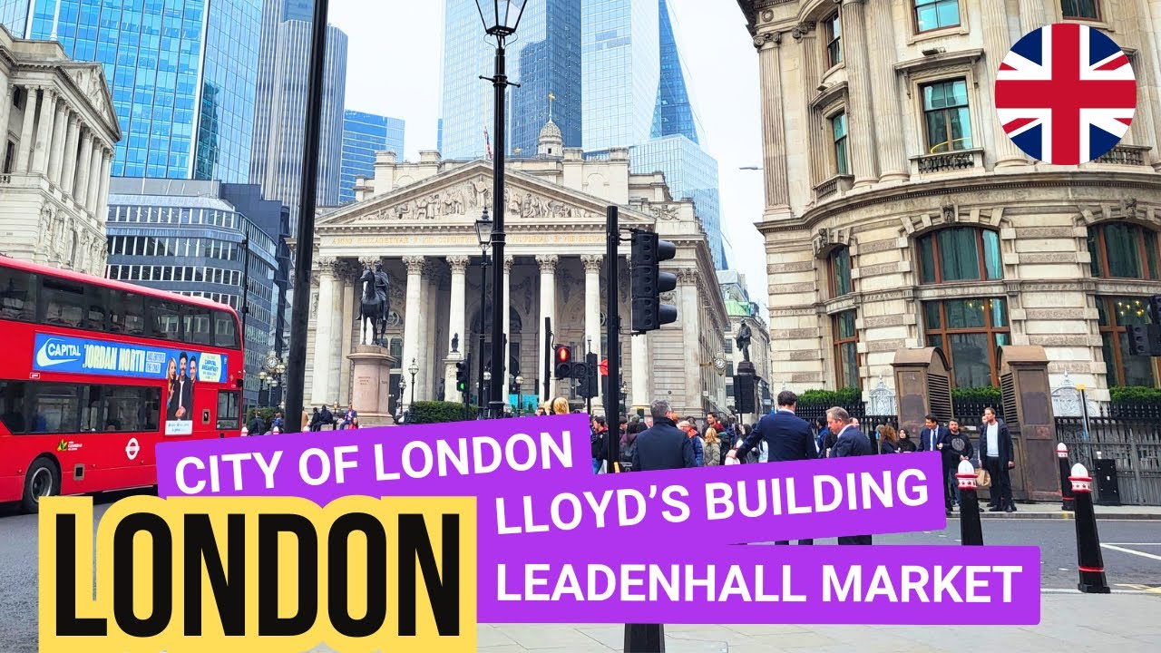 🇬🇧 LONDON - Crowded streets of City of London during lunchtime  - City tour 4K