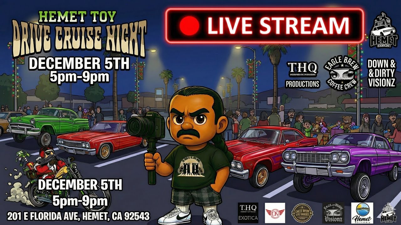 LIVE: Hemet Toy Drive Cruise Night! 🎁 Lowriders & Santas 🎅