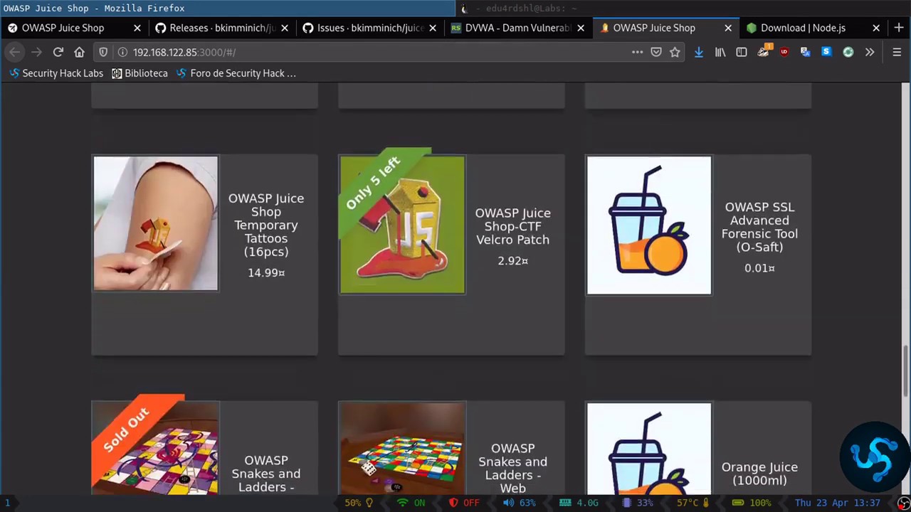 Seguridad Web: Instalación de Juice Shop y DVWA