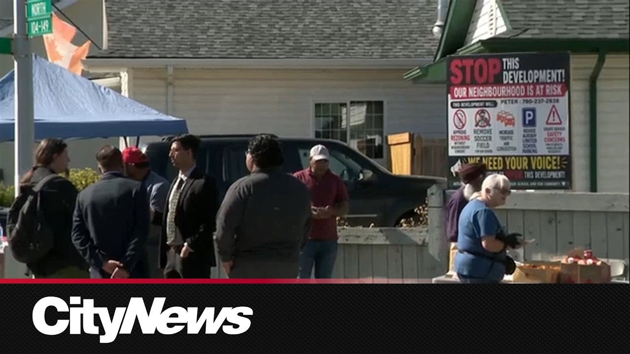 Southeast Edmonton residents protest affordable housing development under construction