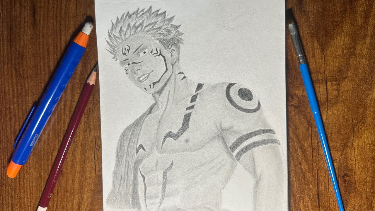 How to draw anime art || realistic drawing || step by step || #sukuna #gojo #naruto #drawing #video
