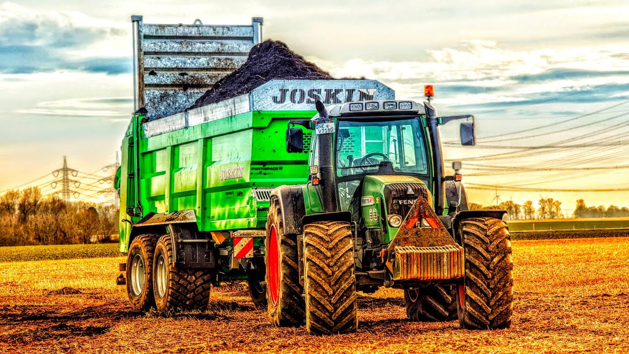 Fendt 718 TMS beim Kompost streuen  / Turbo Sound! Joskin Miststreuer