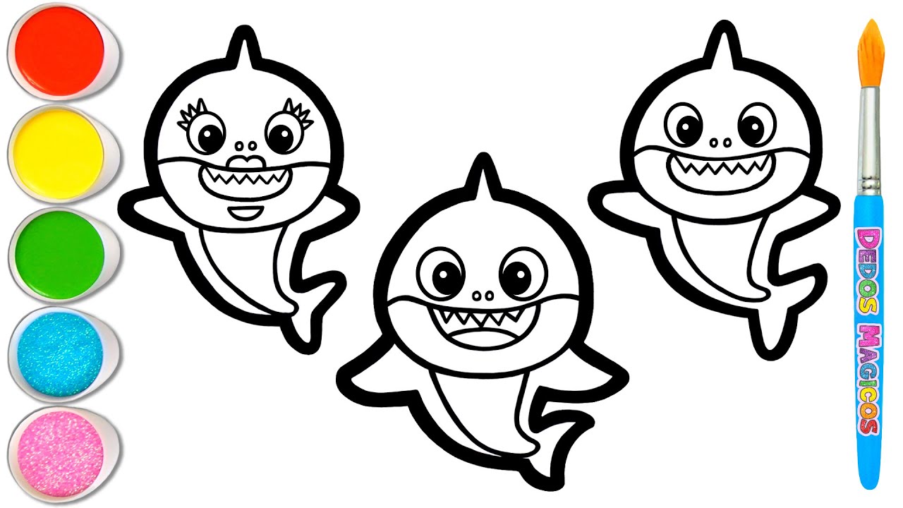 Dibujo y Pintura F&aacute;cil de la Hermosa Familia de Tiburone Beb&eacute; ✨🦈✨ Animales Marinos #154