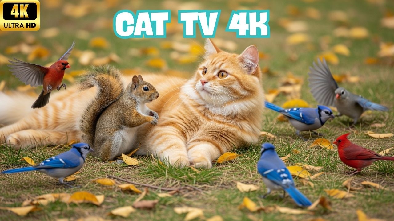 Cat TV 🌿 Relaxing Green Field Cat World with Birds & Squirrel | 4K UHD
