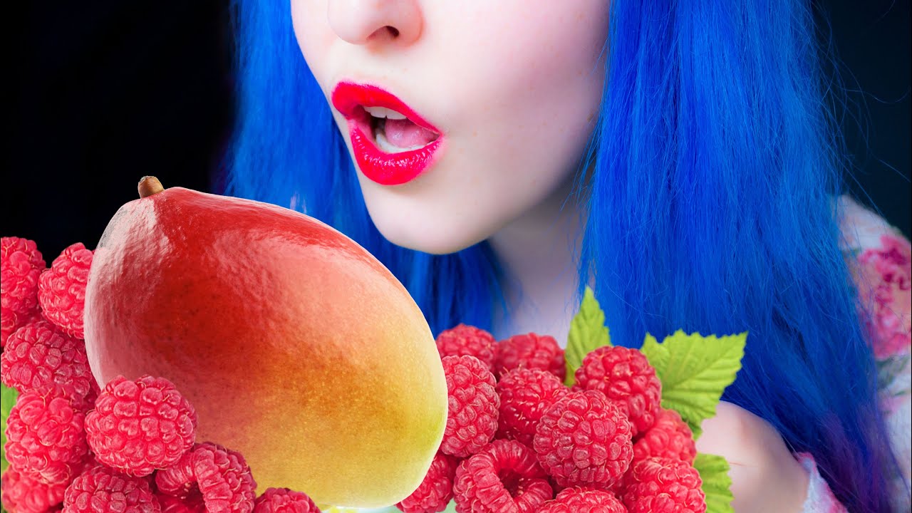 ASMR: Slurping A Whole Mango & Raspberries | Messy ~ Relaxing Eating Sounds [No Talking | Vegan] 😻
