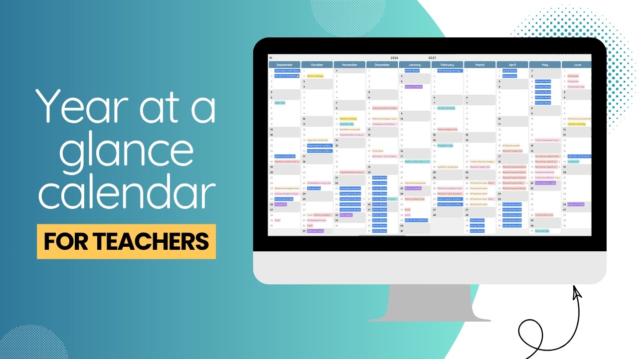 Teacher Year at a Glance Calendar | Plan Your School Year with Google Calendar + Glance