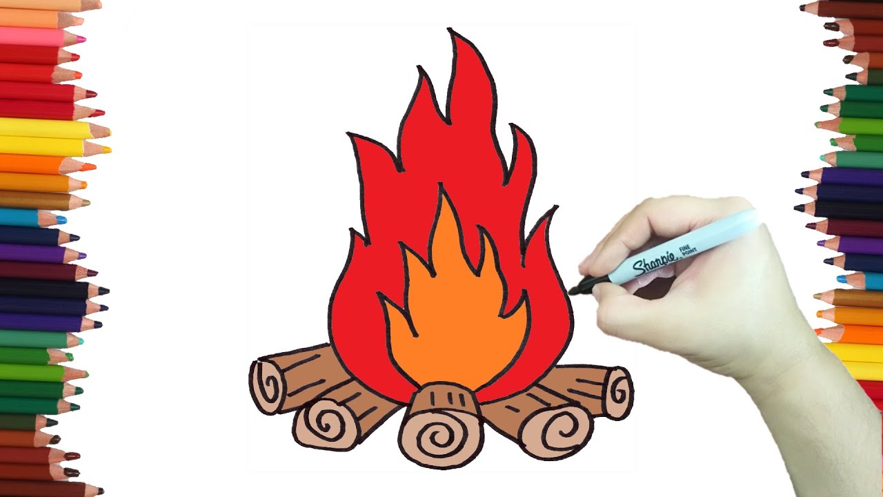 Como dibujar UNA FOGATA paso a paso y MUY FACIL - Dibujos para Colorear