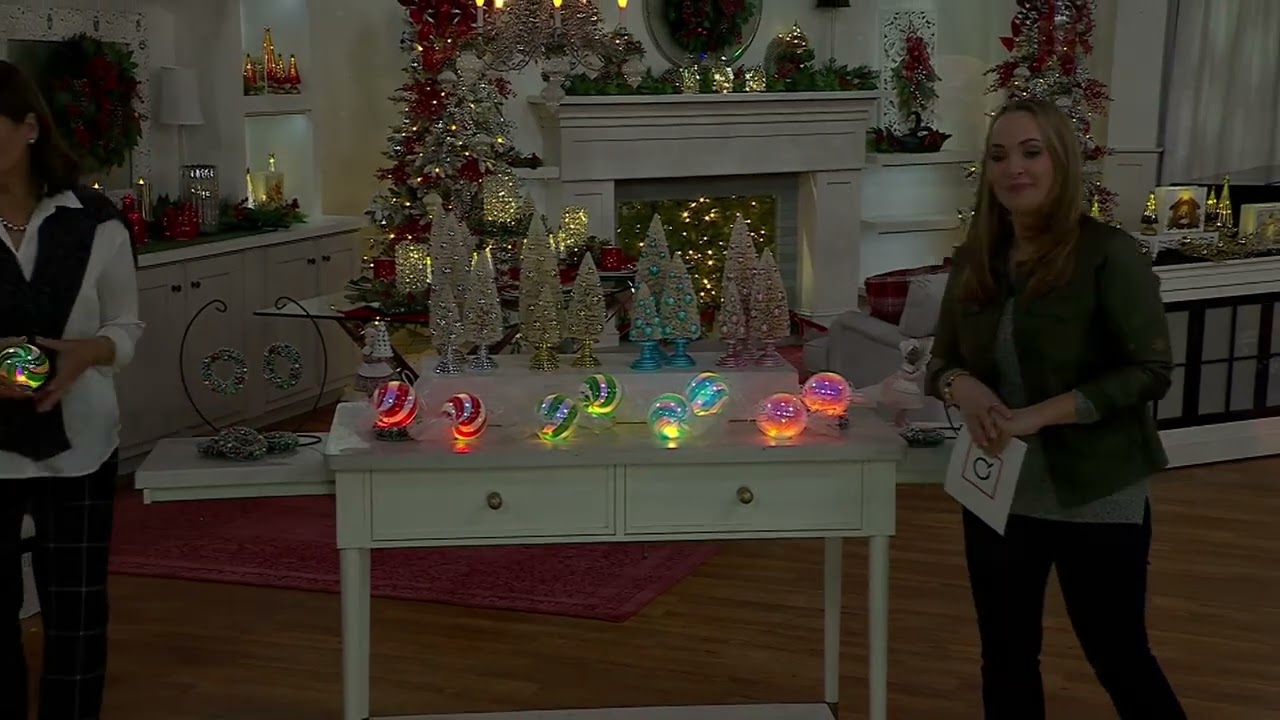 2-Piece Lit Peppermint Glass Candy Ornaments by Valerie on QVC