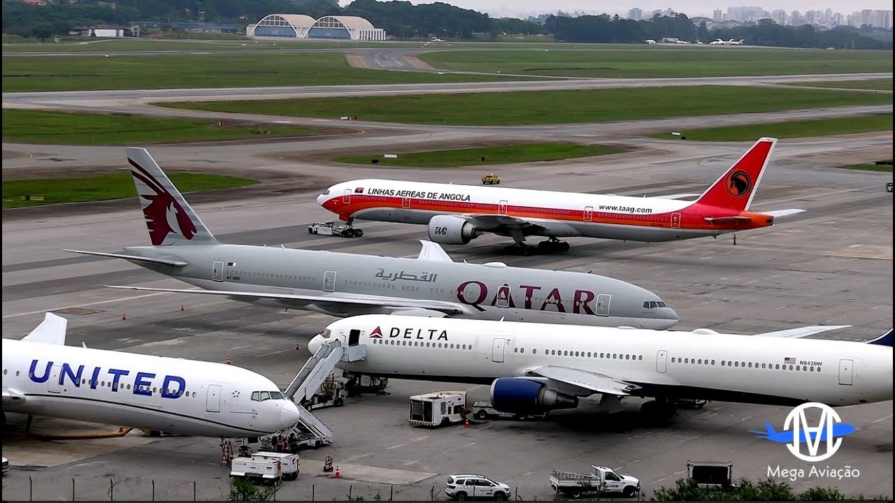 Aeroporto de Guarulhos Um Show de Pousos e Decolagens Com Aeronaves Gigantes Dominando Toda a Pista.