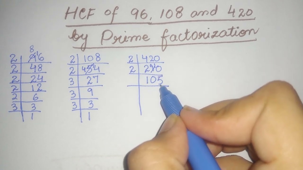 HCF of 96, 108 and 420 by prime factorization method || in Urdu/Hindi ||
