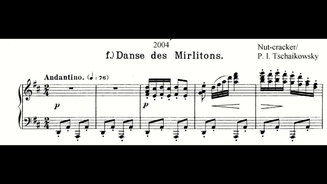 Piotr Tchaikovsky - Nutcracker, Dance of the Reed flutes (Opus 71), Piano sheet music