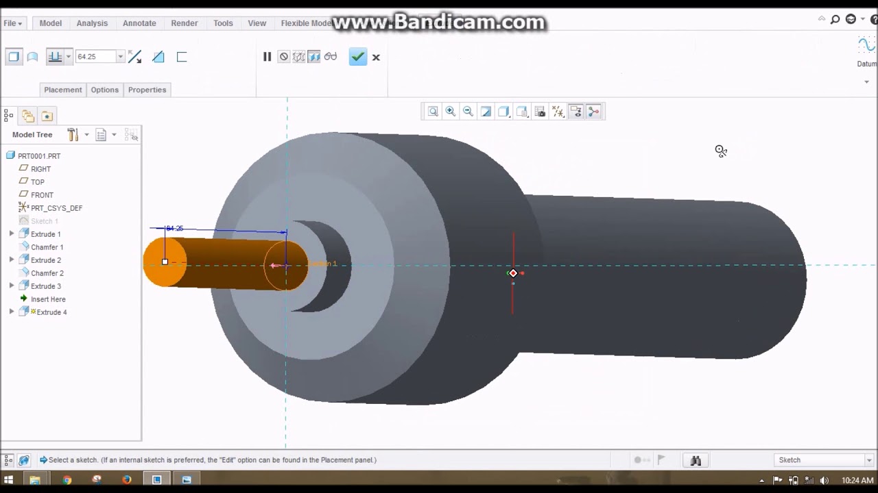 creo tutorial for Screw jack spindle part-1