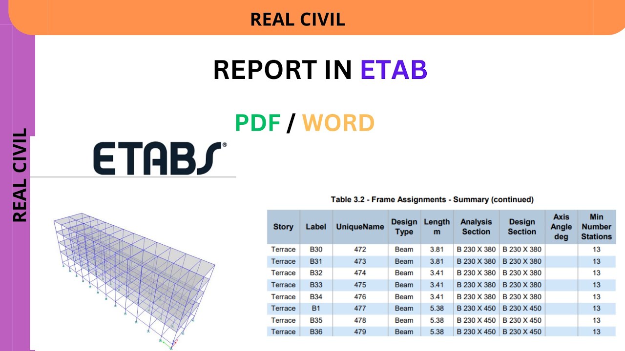 how to generate report in etab software : report generation : create word pdf format report