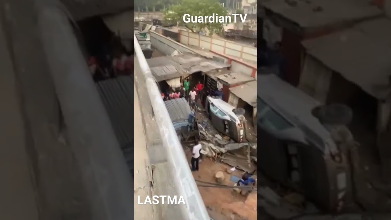 Car falls off bridge in Lagos