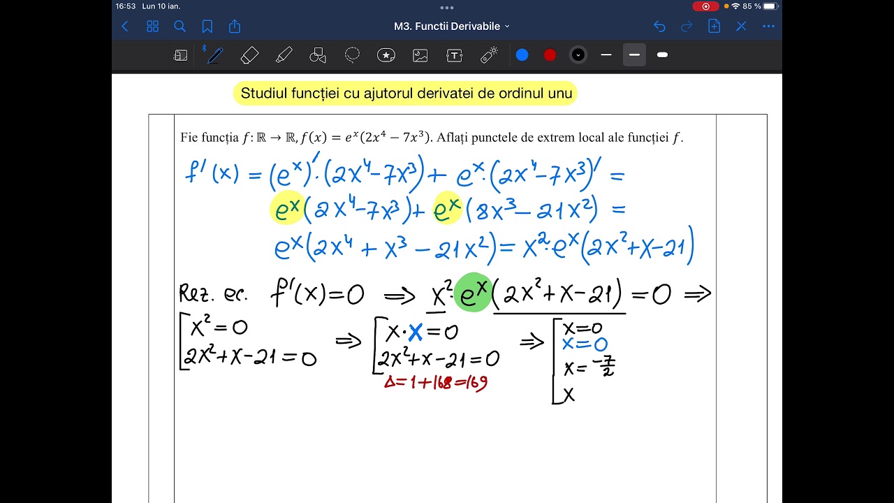 Studiul funcției cu ajutorul derivatei de ordinul unu
