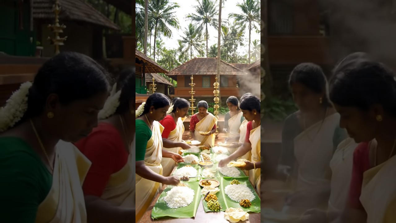 Traditional Kerala Village Feast 🍃 | Women in Kasavu Saree Serving Sadya | #shorts #youtubeshorts