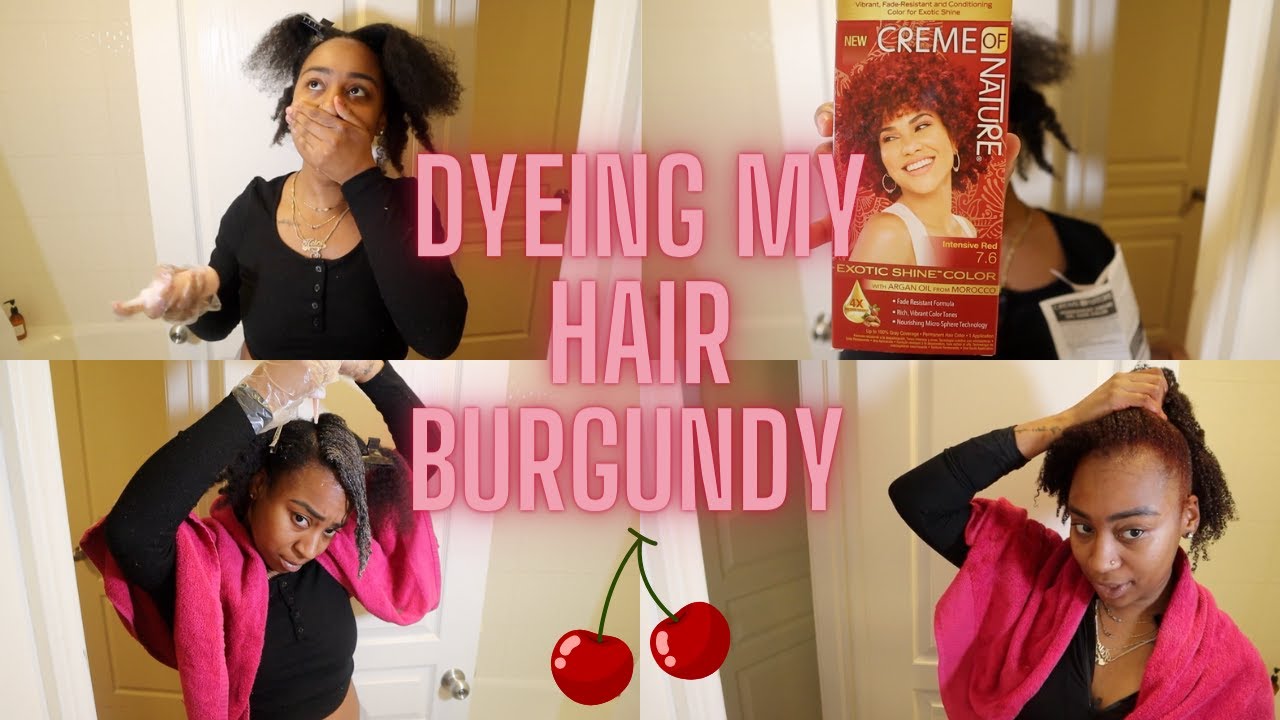 DYEING MY HAIR BURGUNDY FOR THE FIRST TIME 💇🏾‍♀️🍒 Dye my hair w/me using Creme of Nature Hair Dye
