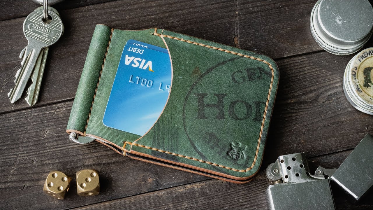 Making leather moneyclip wallet / card holder DIY Reverse Horween SHELL CORDOVAN How it's made?