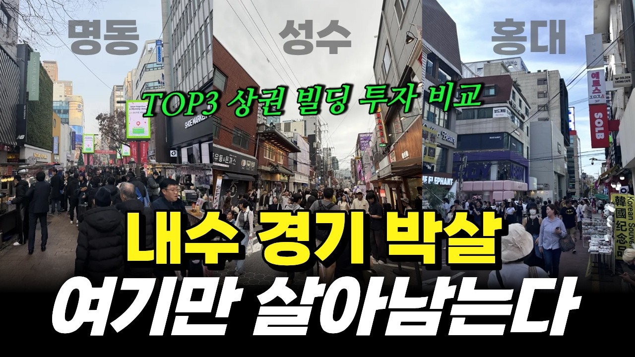 내수 박살에도 살아남은 상권 TOP 3｜명동&middot;성수&middot;홍대 빌딩 투자 비교