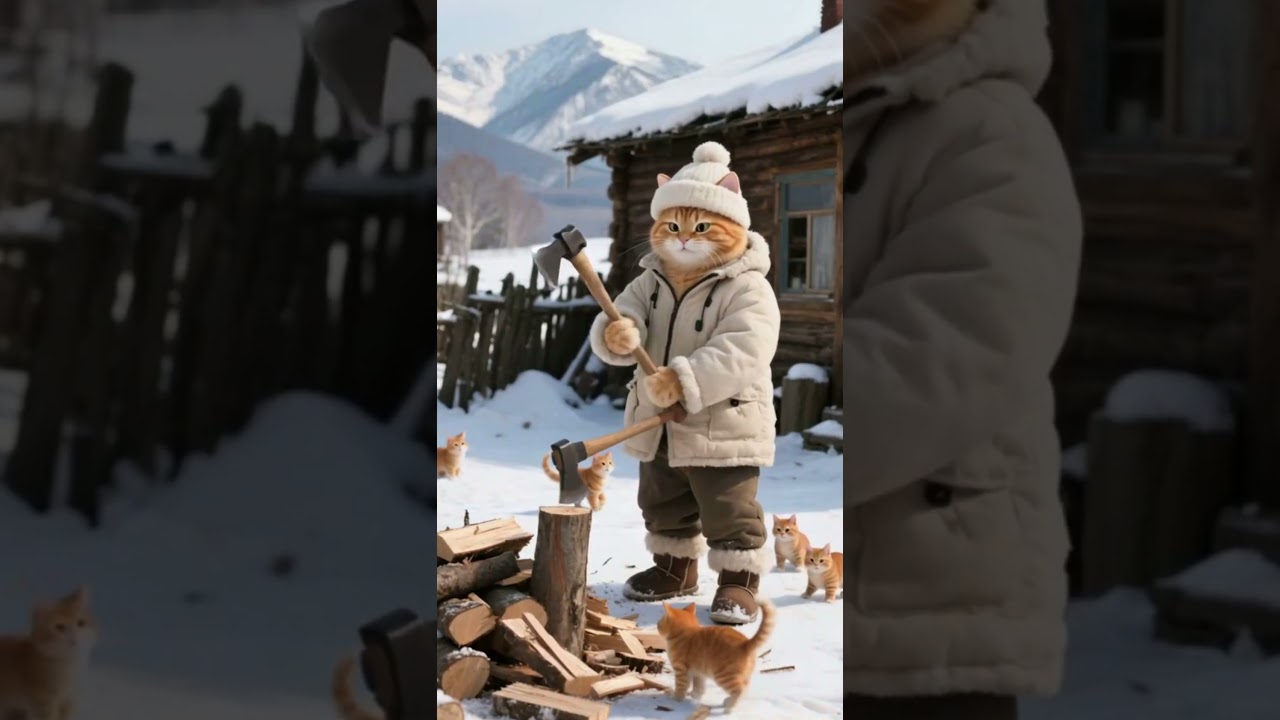 This cat’s chopping wood in a snowstorm?! ❄️🐱🪓