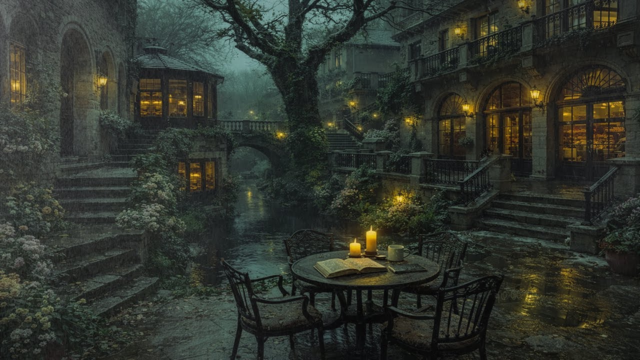 Waiting for Someone at the Riverside Cafe | Rain  Dark Academia Music for Relaxation, Stress Relief