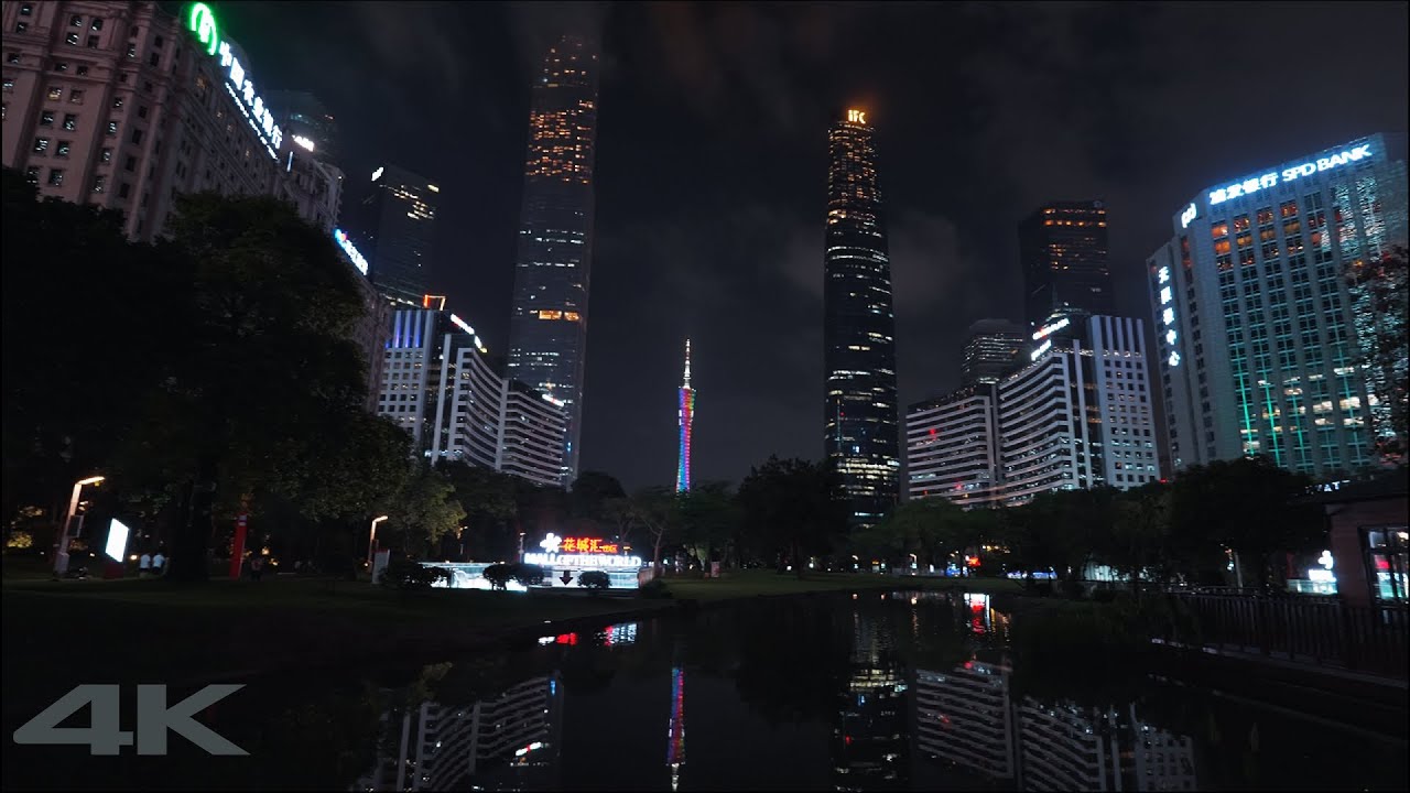 Night walk in Downtown Tianhe District, GuangZhou(廣州), China | City Sounds Ambience 4K