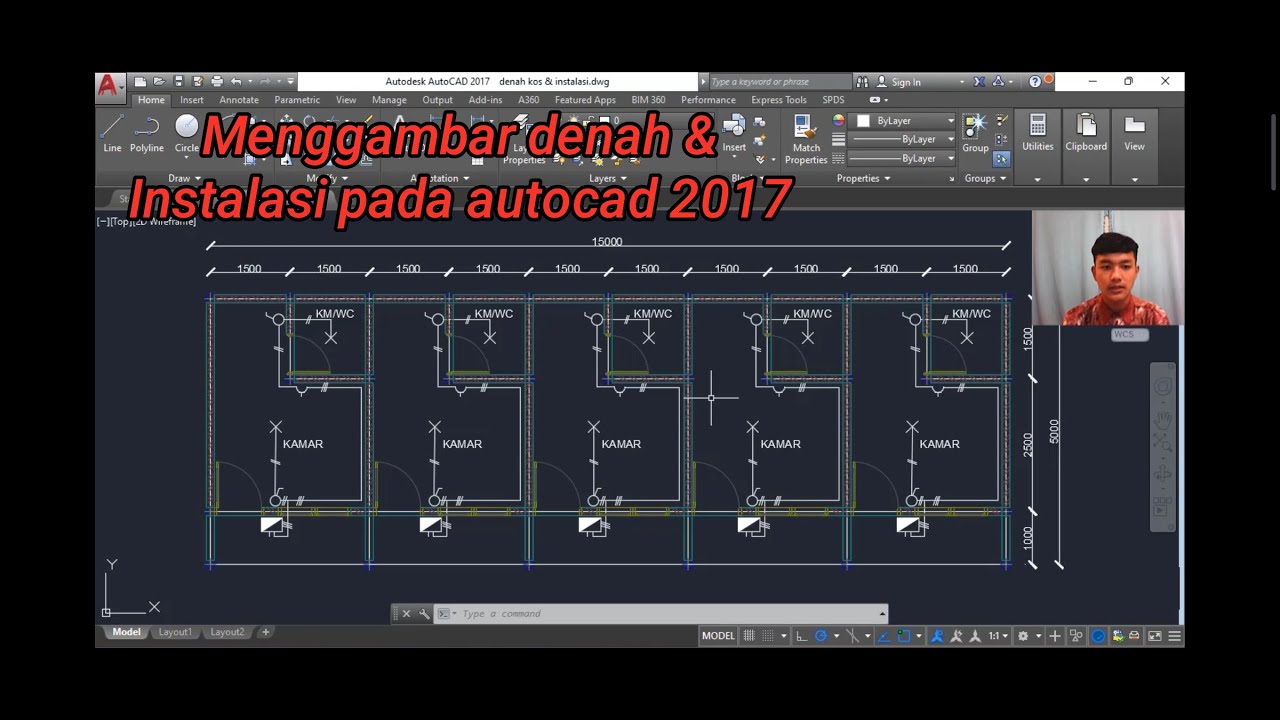 Membuat gambar denah rumah (kos) beserta instalasinya pada autocad