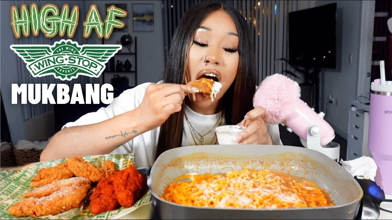 HIGH ASMR WINGSTOP + CHEESY BULDAK NOODLES MUKBANG 🍗🍜