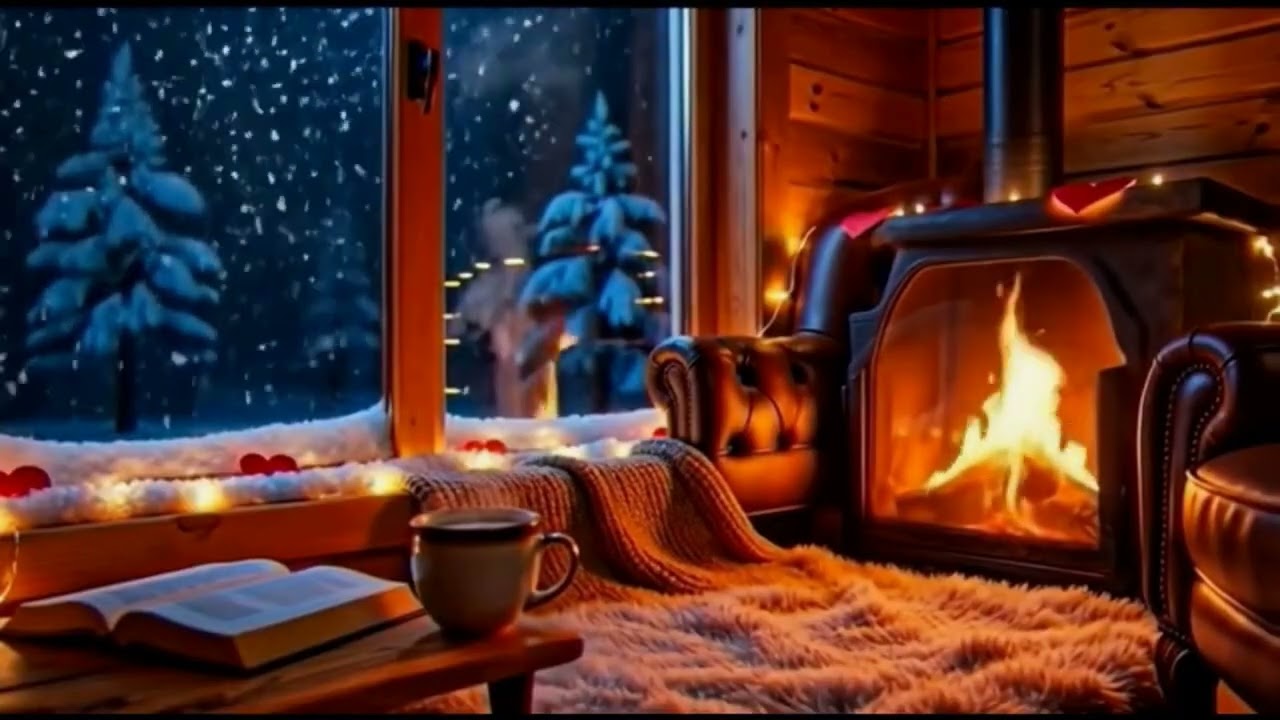 Cozy Fireplace & Snowfall Outside the Window ❄️🔥 Romantic Valentine’s Ambience | 10 Hour