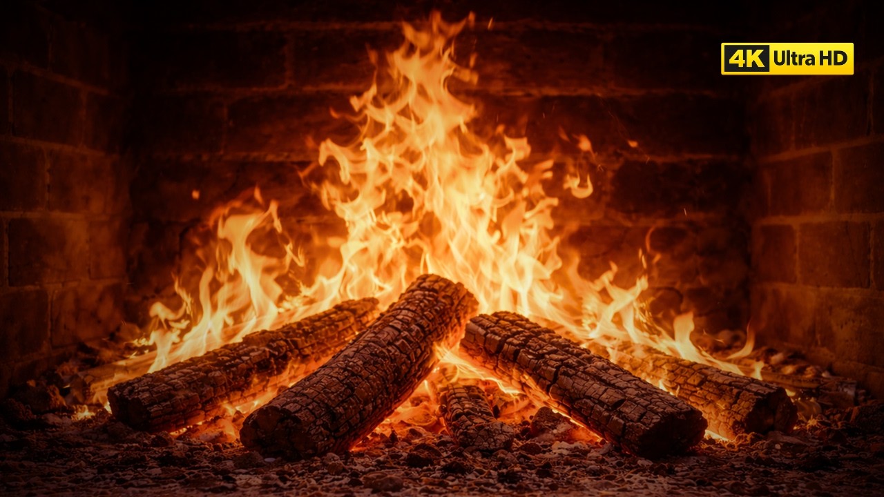 Cozy 4K Fireplace with Crackling Fire Sounds 🔥 Relaxing Fire Ambience for Study, Relax & Background