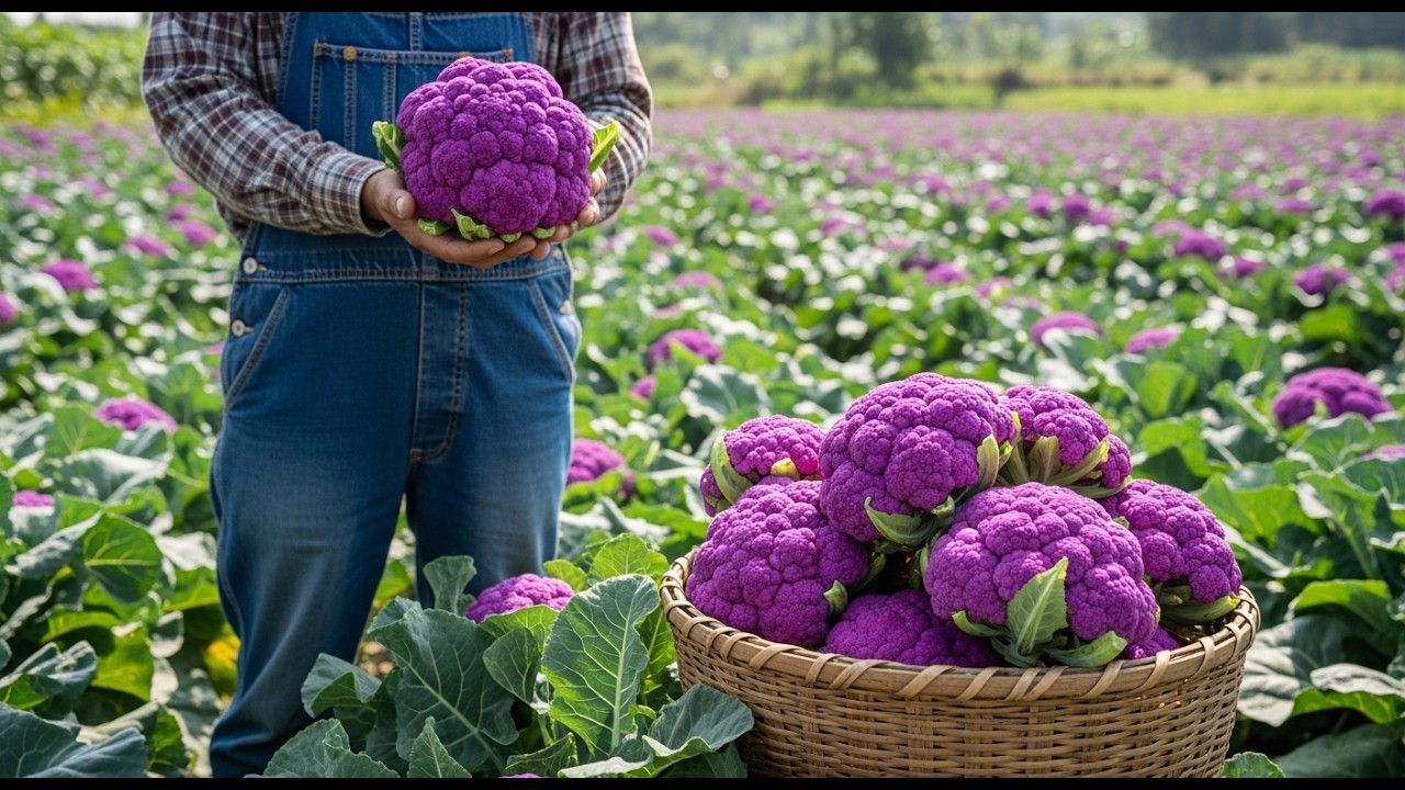 Purple Cauliflower Farming & Harvesting | Rare Vegetable Farm