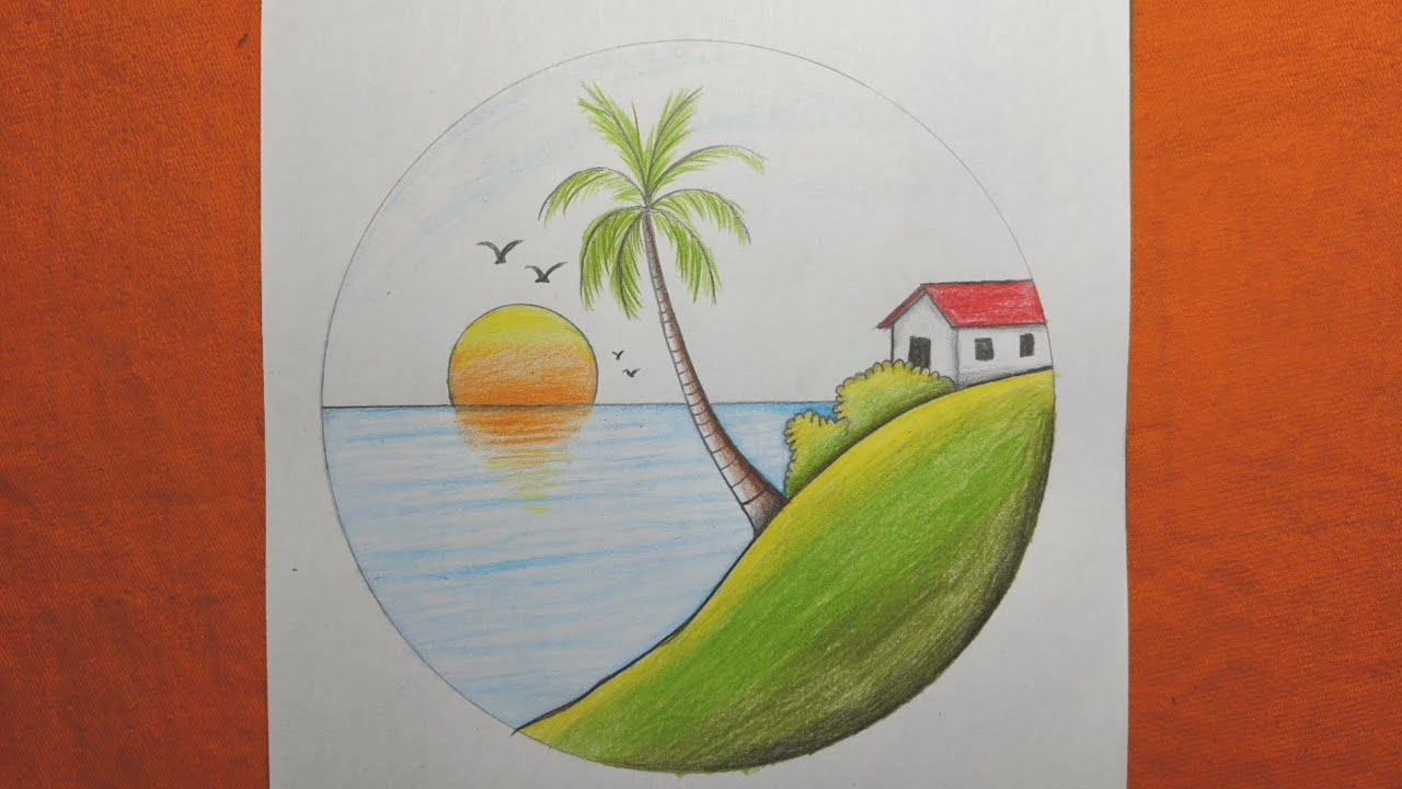 How To Draw A Moonlight 🌕 Scenery in a Circle | Simple Art for Beginners