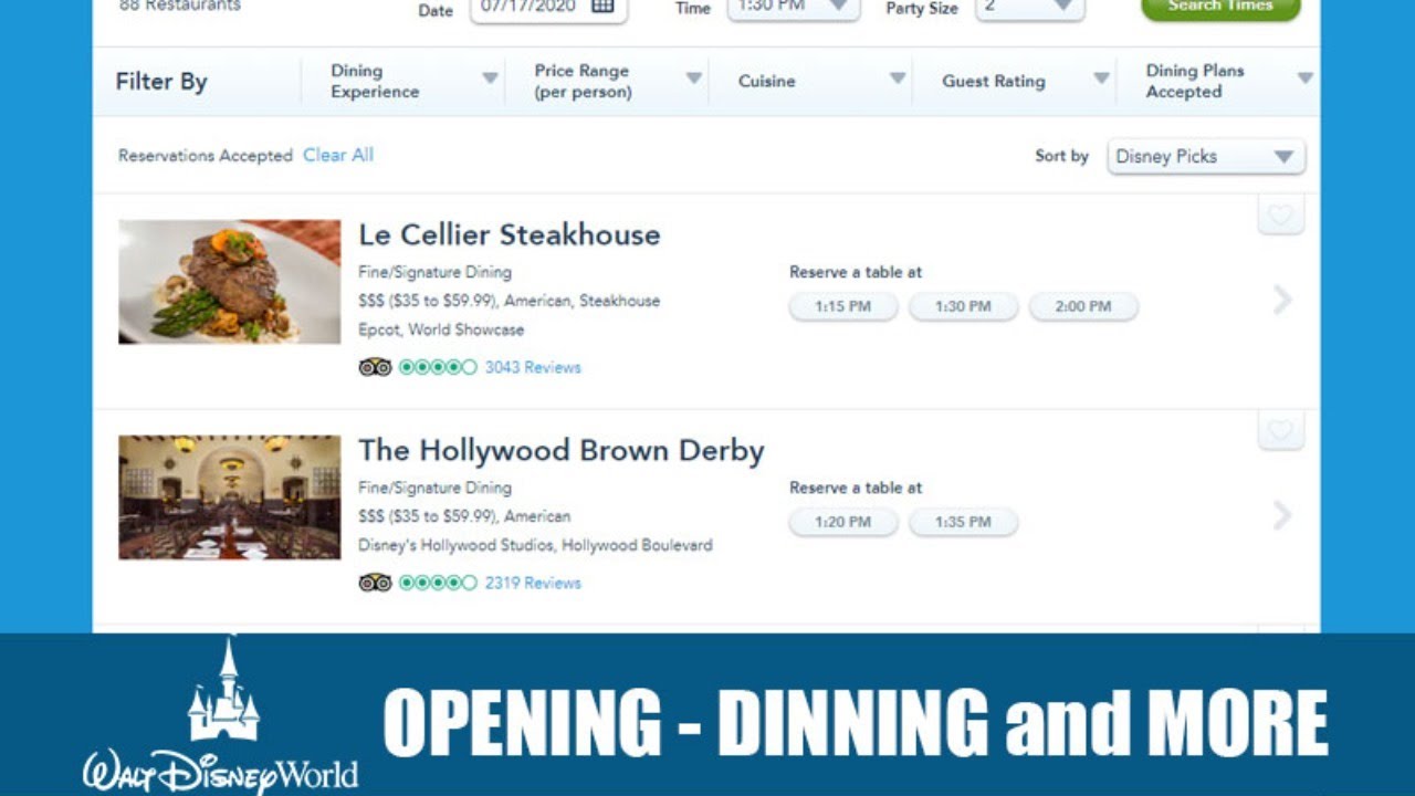 LIVE: Walt Disney World Opening - Dinning Reservations - Passholder Previews and More