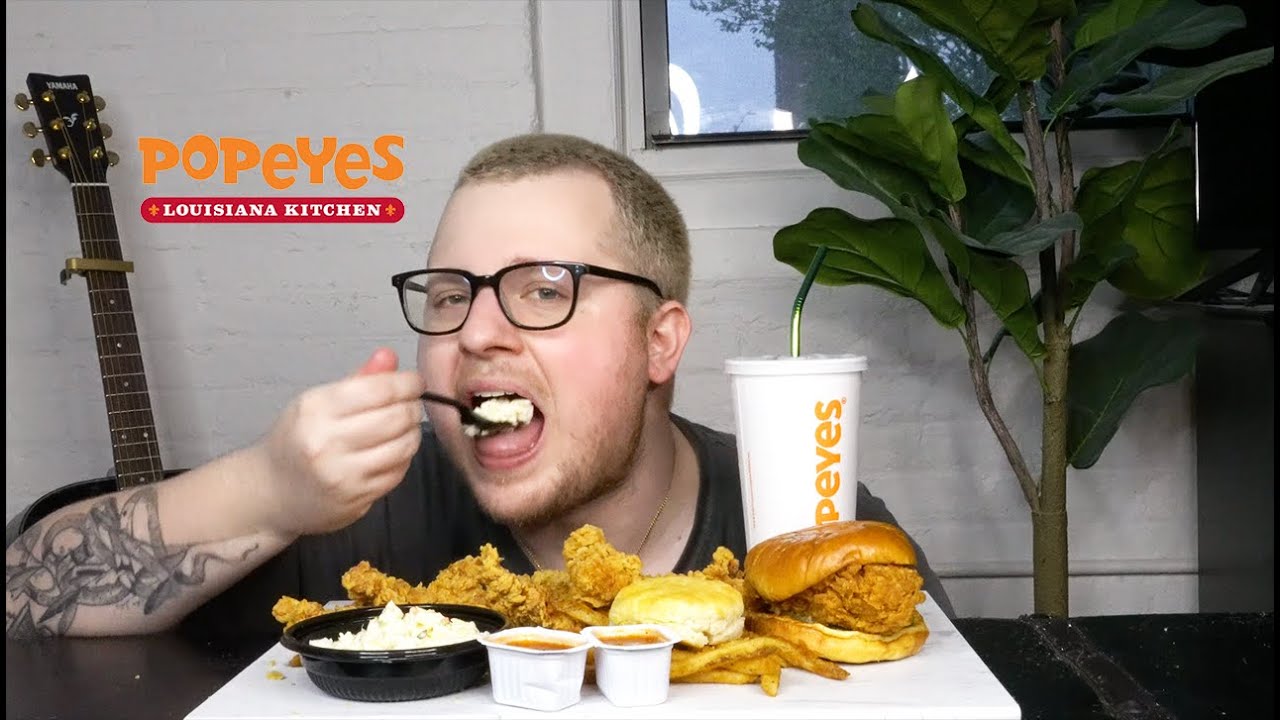 POPEYES MUKBANG | Spicy Chicken with fries, coleslaw, and more!