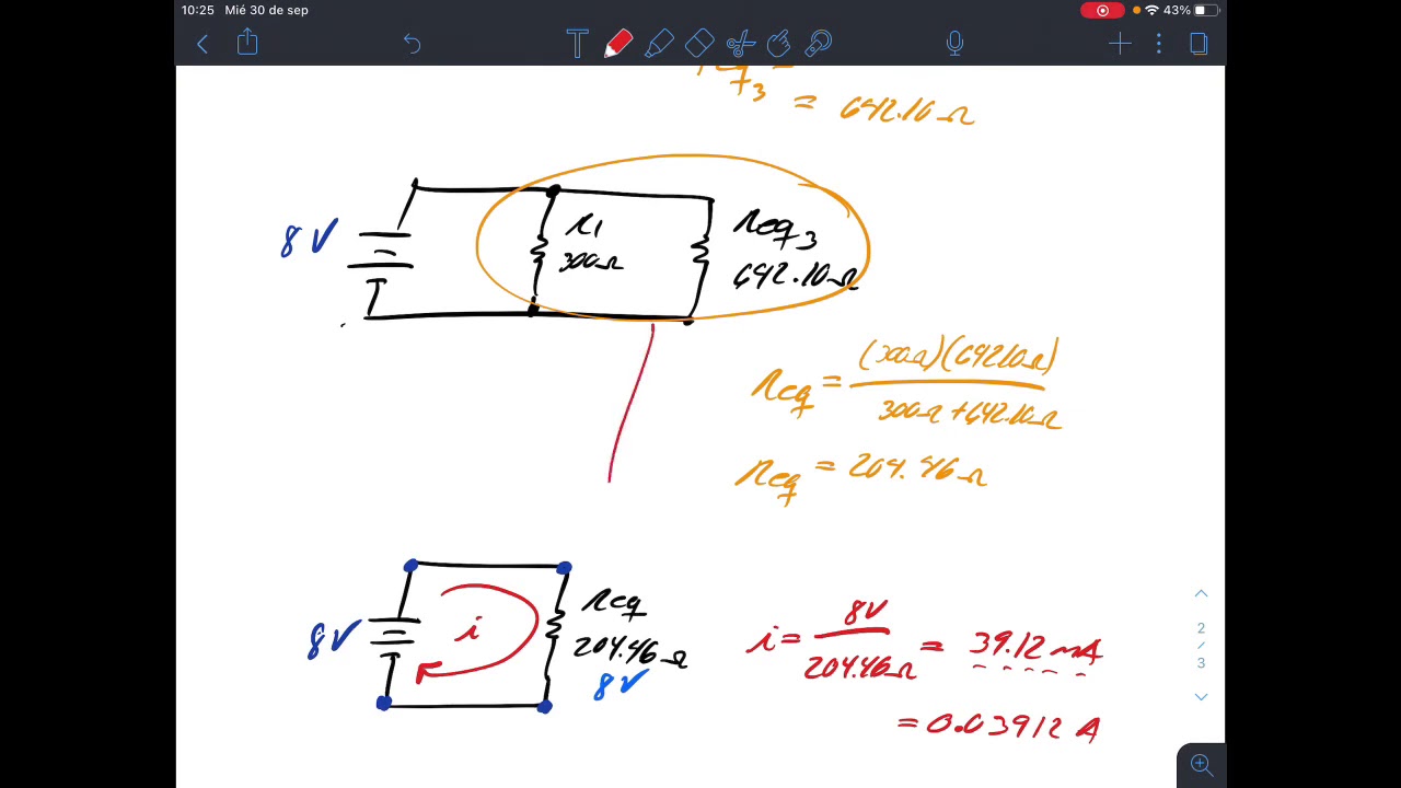 Solución de una red eléctrica por la Ley de Ohm