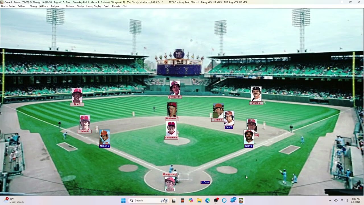 Action PC Baseball 8-17-75 Game 2 DH Boston at Chicago W