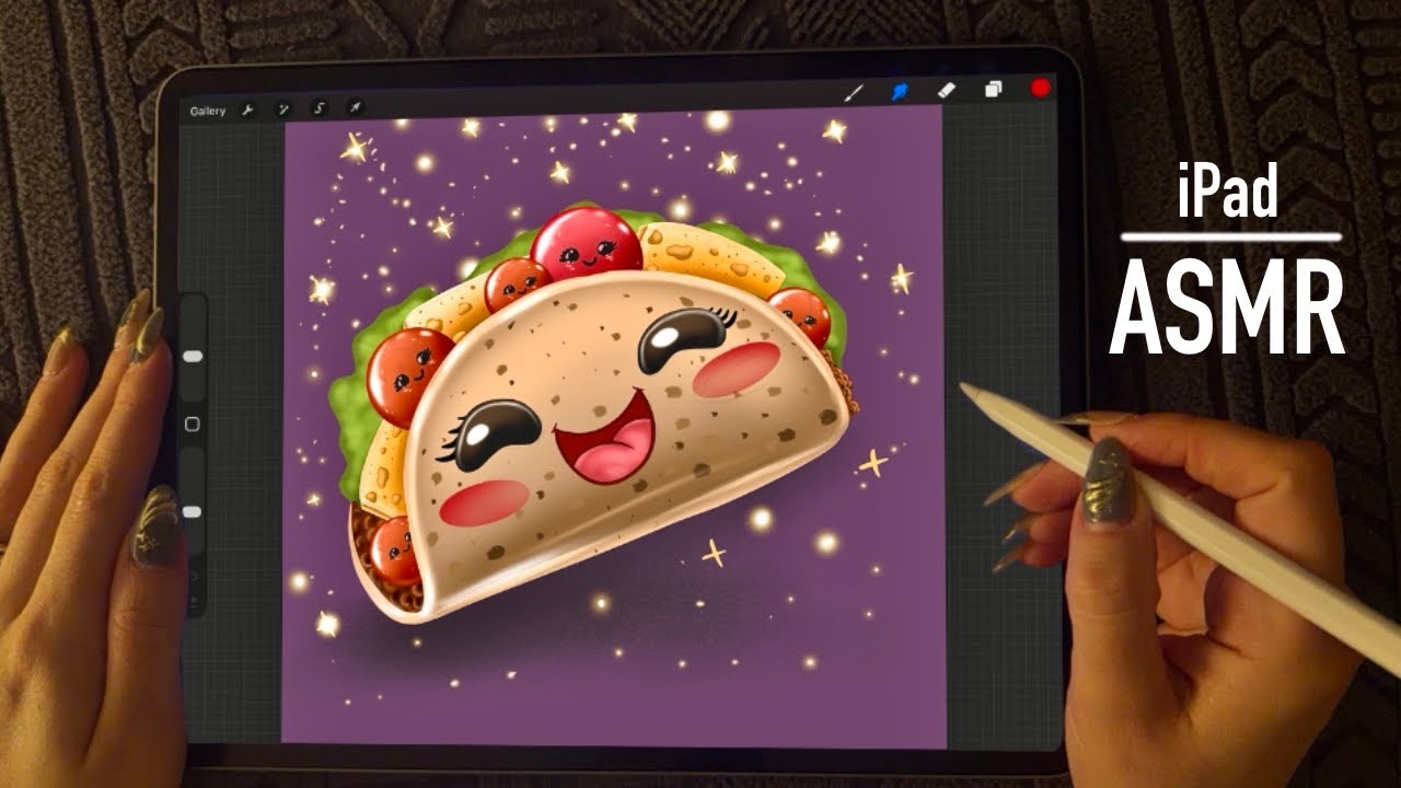 😴iPad ASMR - Painting a taco - Clicky Whispers - Writing Sounds