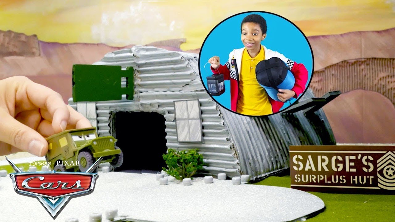 Visit Flo's V8 Cafe & Sarge's Surplus Hut with Lightning McQueen | Pixar Cars