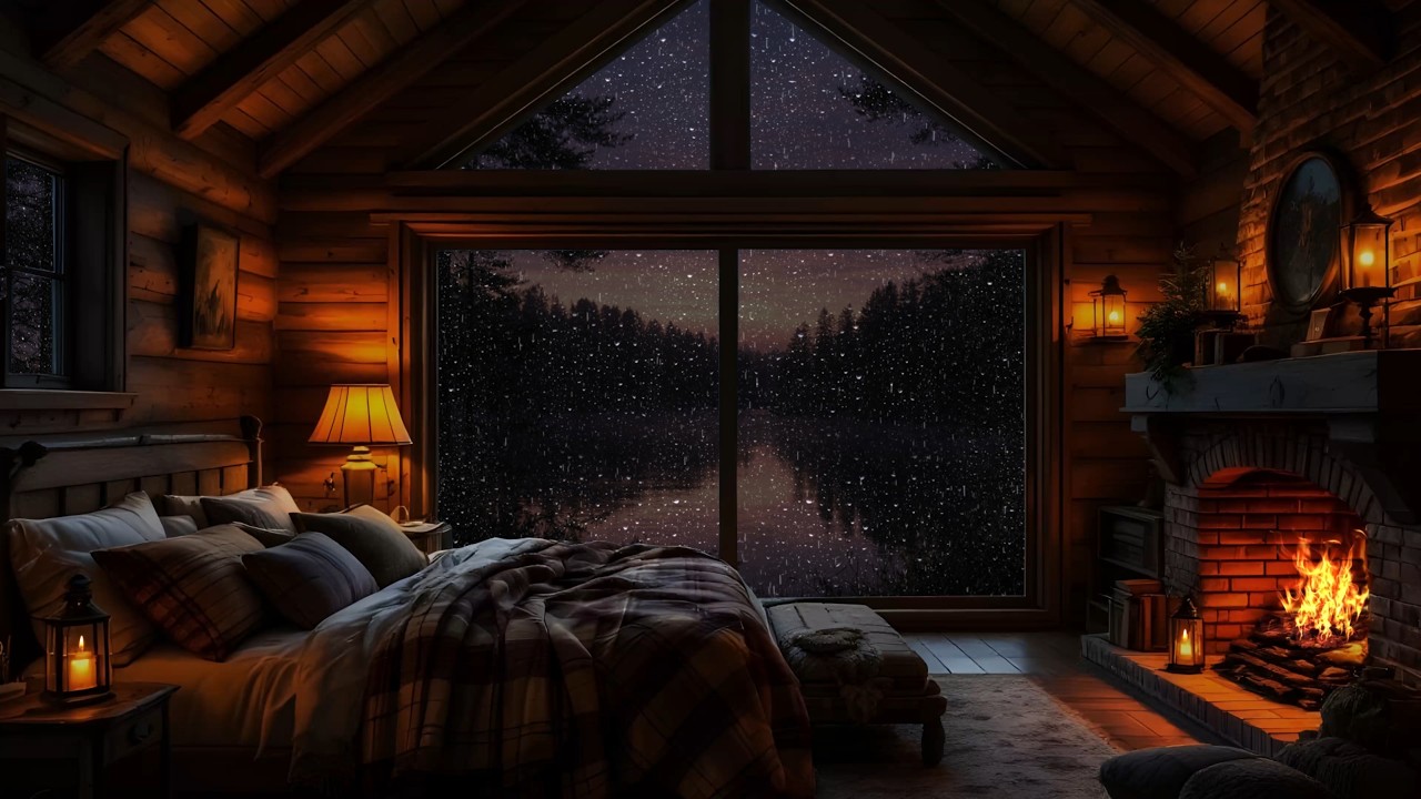 Cozy Rainy Night in Forest Cabin 🌧 Rain Sounds for Deep Sleep & Fireplace