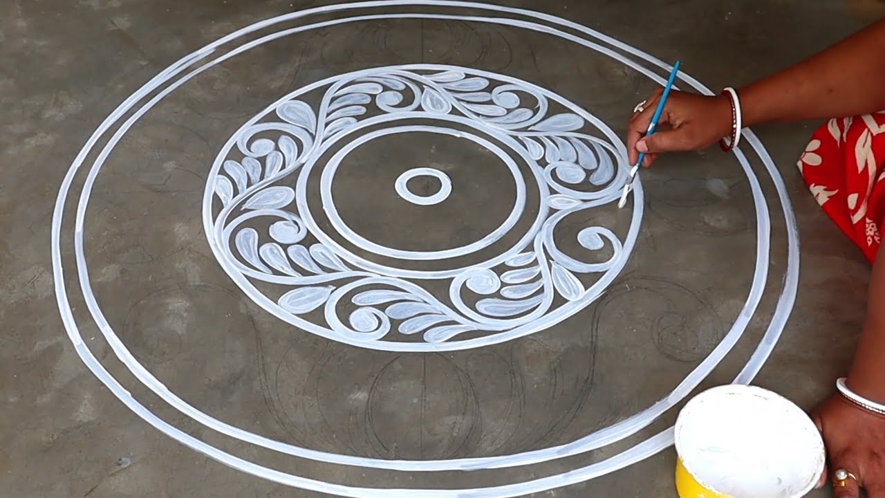 easy creative big round rangoli design for beginners / easy alpona design / easy kolam rangoli