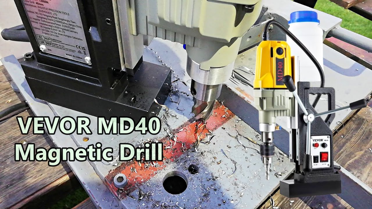WIERTARKA MAGNETYCZNA VEVOR MD40 1100W 580 obr/min, magnetyczna siła trzymania 12000 N, duże otwory