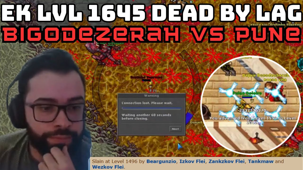 BIGODEZERAH DESAFIANDO A PUNE, EK LVL 1500 DEAD BY 4 JOGADORES, UPANDO LVL 2K EM 1 SEG, #GWTIBIA