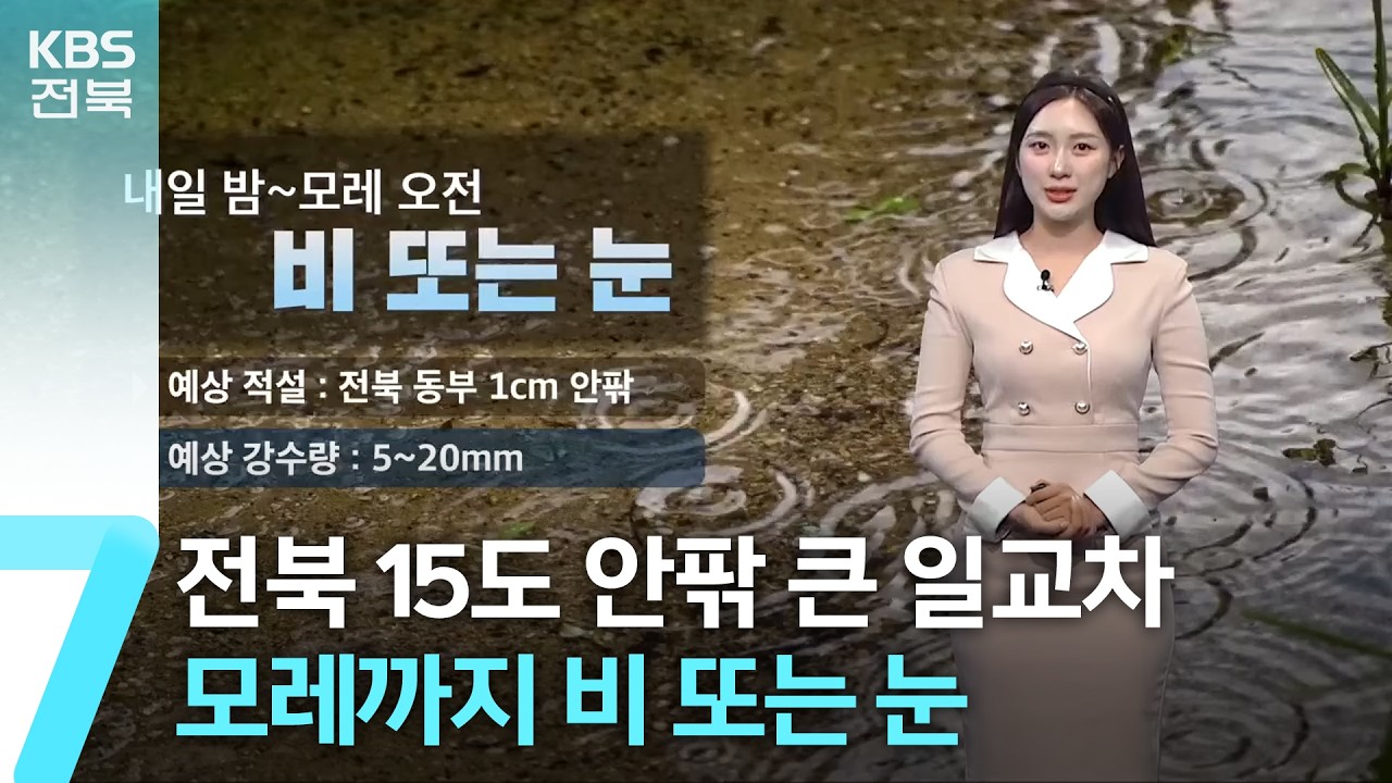 [날씨] 전북 15도 안팎 큰 일교차…모레까지 비 또는 눈 / KBS  2026.03.04.