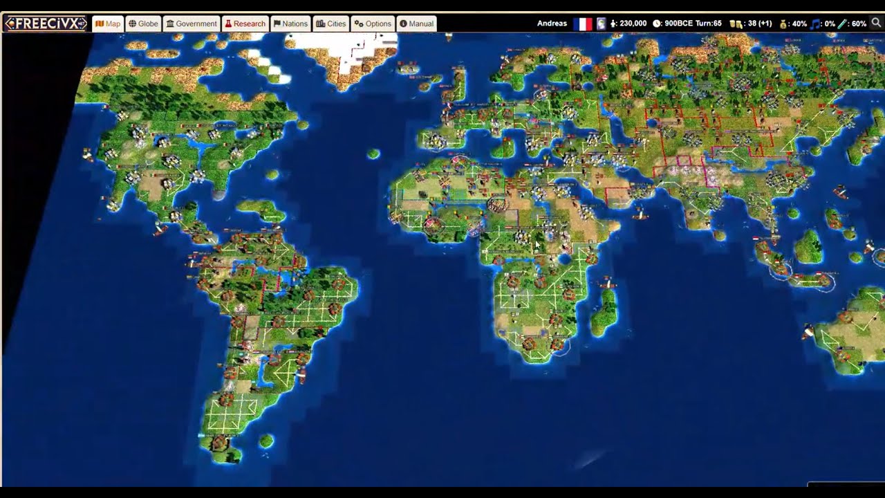 FreecivX Earth Scenario Gameplay - Freeciv 3D web version