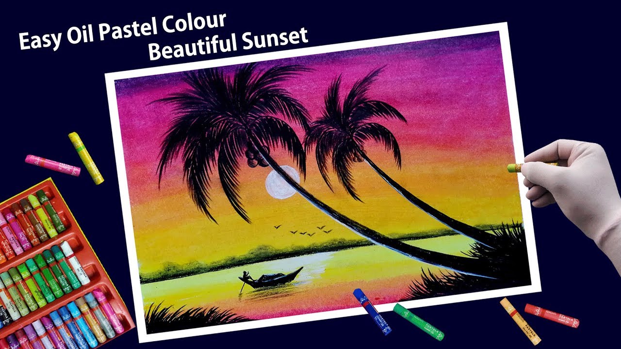 Oil Pastel  Drawing - Sunset Sky - Easy Tutorial