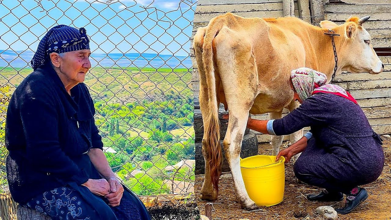 MILKING THE COW AND COOKING PILAF WITH MILK | TOMATO AND GREENS WITH EGGS! CAUCASIAN RURAL VILLAGE